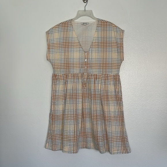 Madewell Cap-Sleeve Button-Front Mini Dress in Plaid Size Large - Picture 3 of 8